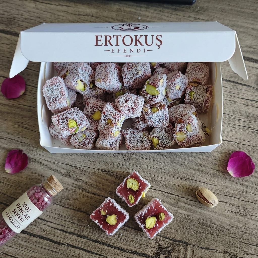 Güllü Duble Antep Fıstıklı Lokum 250gr | Çifte Kavrulmuş | %100 Pancar Şekeri