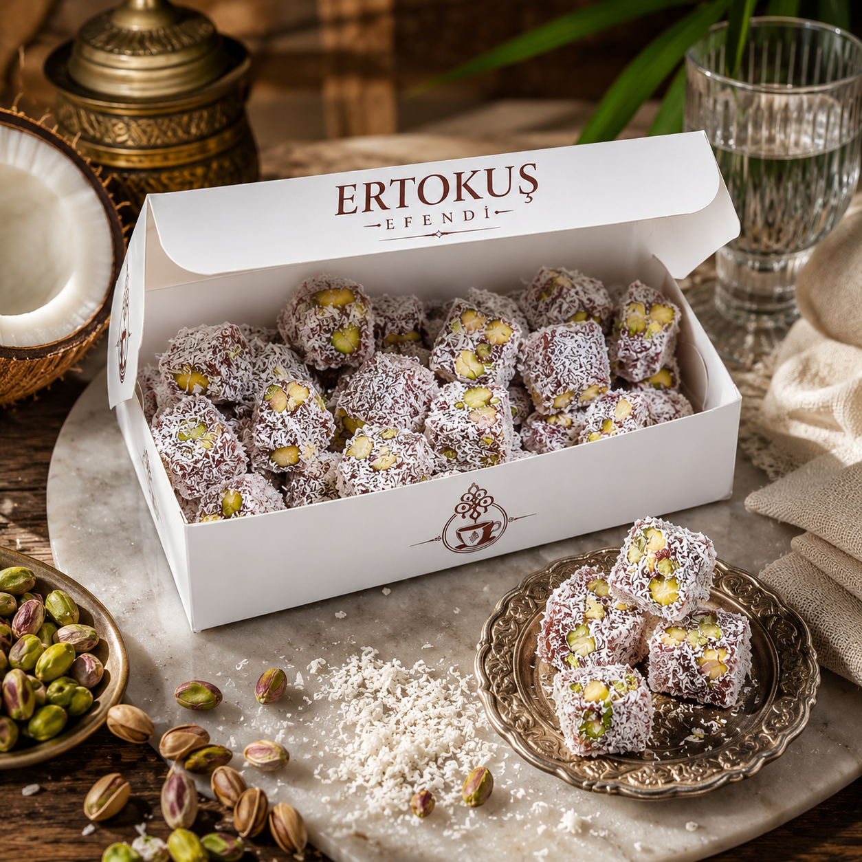 Güllü Duble Antep Fıstıklı Lokum 250gr | Çifte Kavrulmuş | %100 Pancar Şekeri