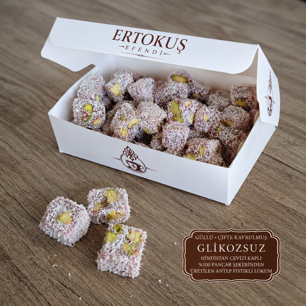 Güllü Duble Antep Fıstıklı Lokum 250gr | Çifte Kavrulmuş | %100 Pancar Şekeri
