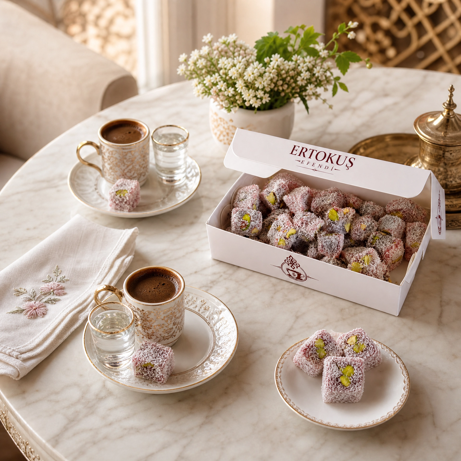 Güllü Duble Antep Fıstıklı Lokum 250gr | Çifte Kavrulmuş | %100 Pancar Şekeri