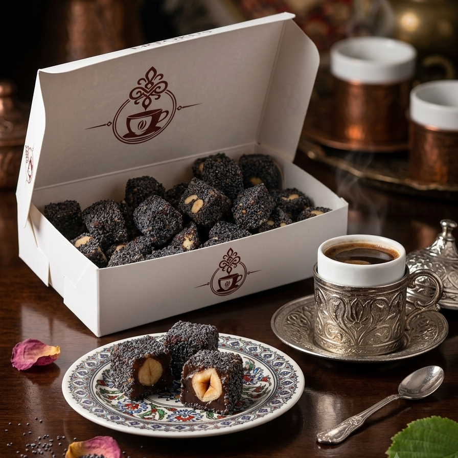 Haşhaş Kaplı Duble Fındıklı Güllü Lokum 250gr | Çifte Kavrulmuş | %100 Pancar Şekeri