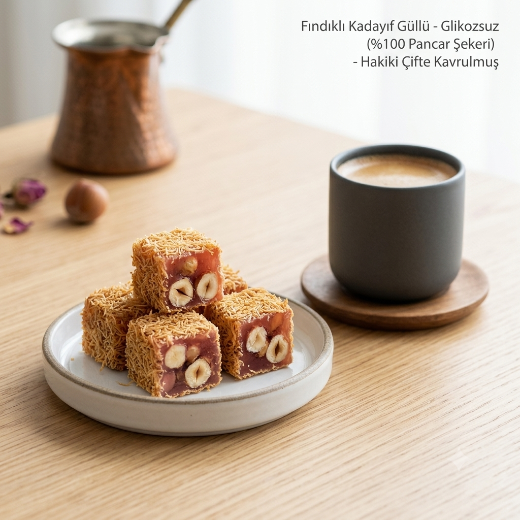 Kadayıf Kaplı Güllü Duble Fındıklı Lokum 250gr | Çifte Kavrulmuş | %100 Pancar Şekeri