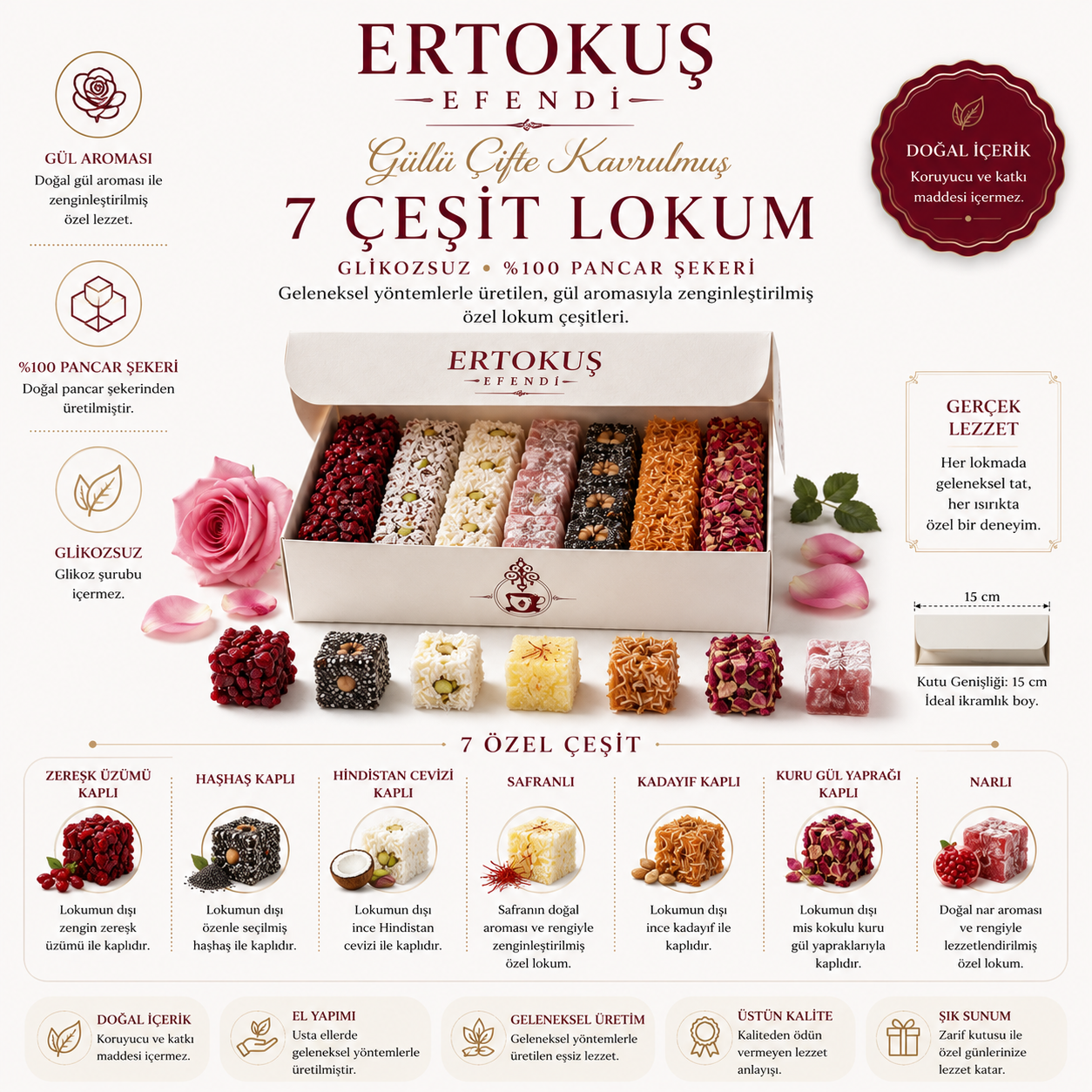 KARIŞIK Duble Antep Fıstıklı/Fındıklı Lokum 250 gr | %100 Pancar Şekeri | Glikoz İçermez