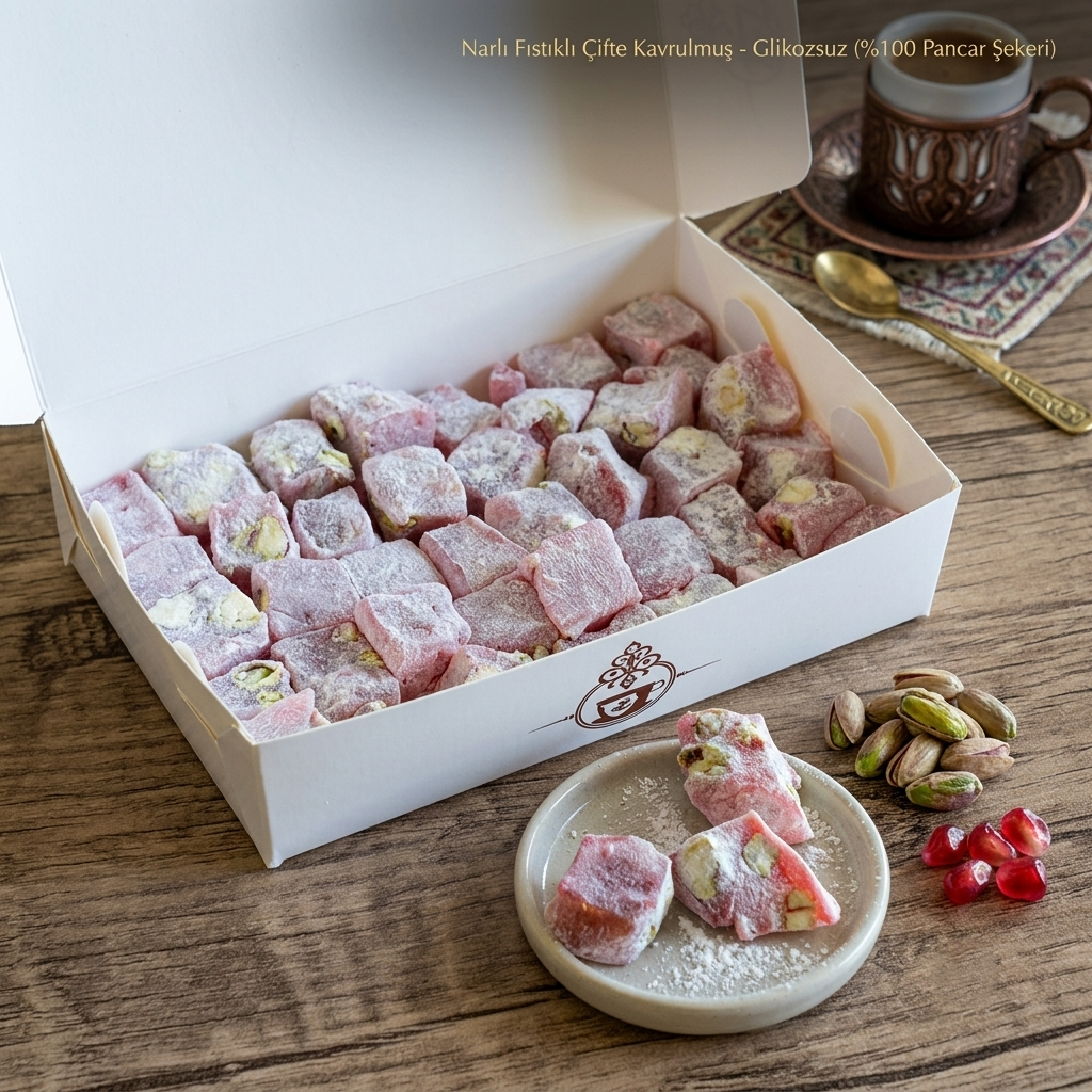 Narlı Duble Antep Fıstıklı Lokum 250gr | Çifte Kavrulmuş | %100 Pancar Şekeri