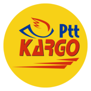 PTT Kargo logosu, sarı zemin üzerinde mavi ve kırmızı renklerle tasarımlı kargo hizmeti simgesi