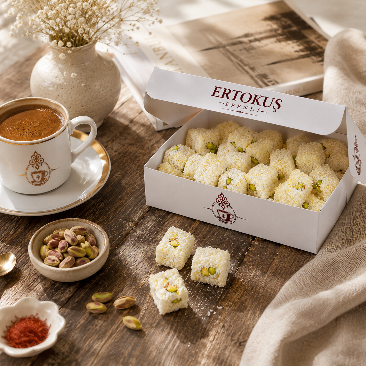 Safranlı Duble Antep Fıstıklı Lokum 250gr | Çifte Kavrulmuş | %100 Pancar Şekeri