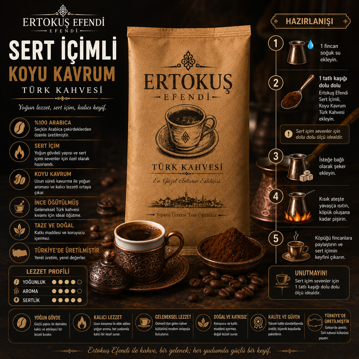 Sert içimli Türk Kahvesi 100 Gr | Taş Değirmende Öğütülmüş | Koyu Kavrulmuş