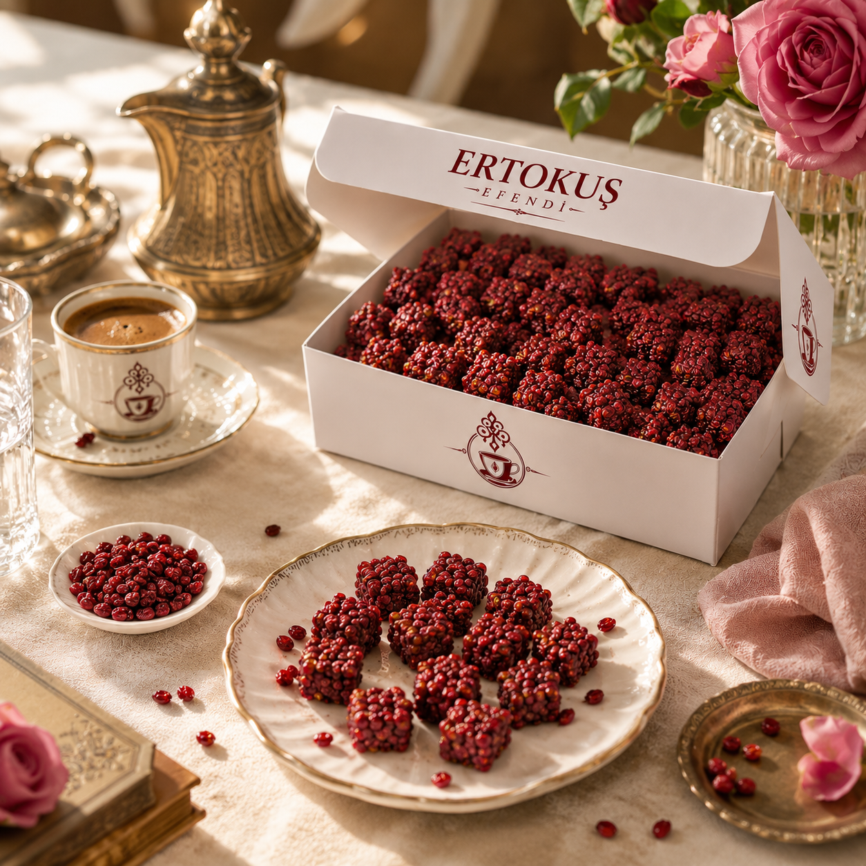 Zereşk Üzüm Kaplı Güllü Lokum 250gr | Çifte Kavrulmuş | %100 Pancar Şekeri